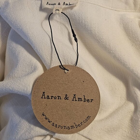 Aaron & Amber Womens Linen Maxi Shirt Dress Ivory M Coastal  Minimalist  Resort - Picture 14 of 16